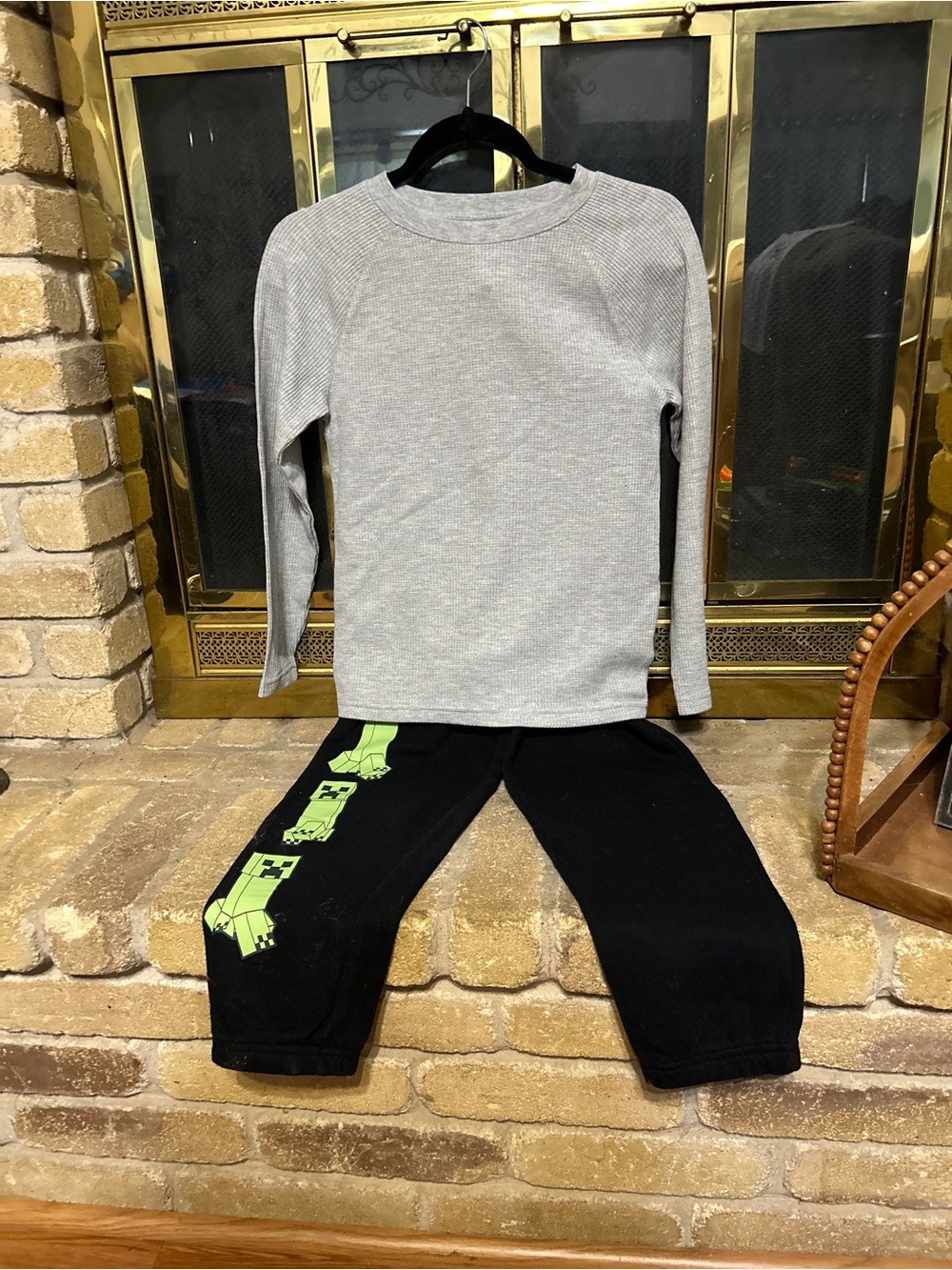 Boys Gray Long Sleeve Shirt and Black Minecraft Pants. Boys Size 10.